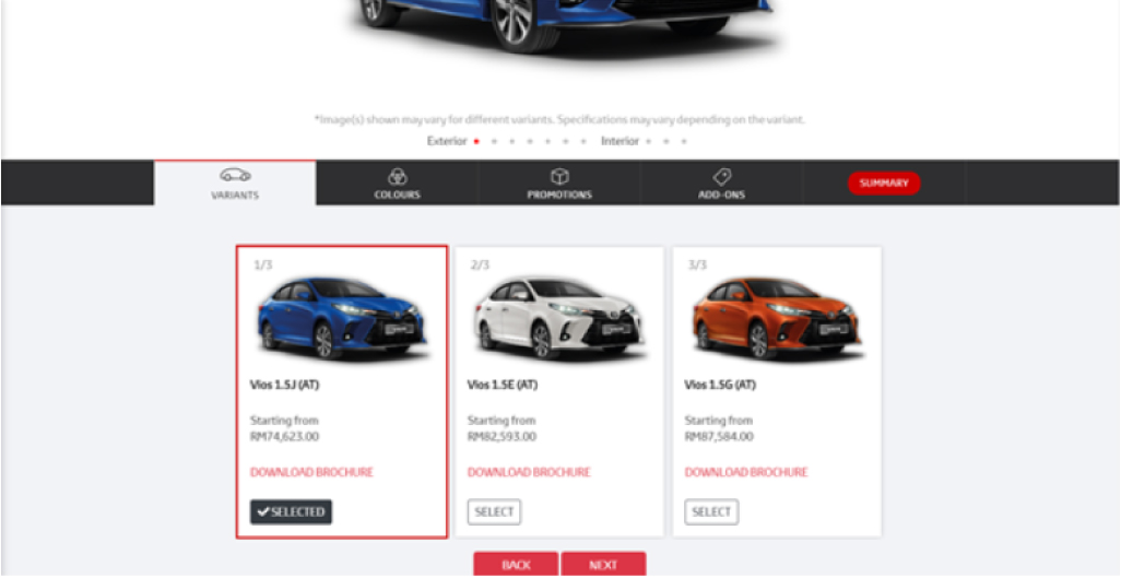 Toyota Malaysia Book Your Toyota Online Selecting Car Variant and Car Colour