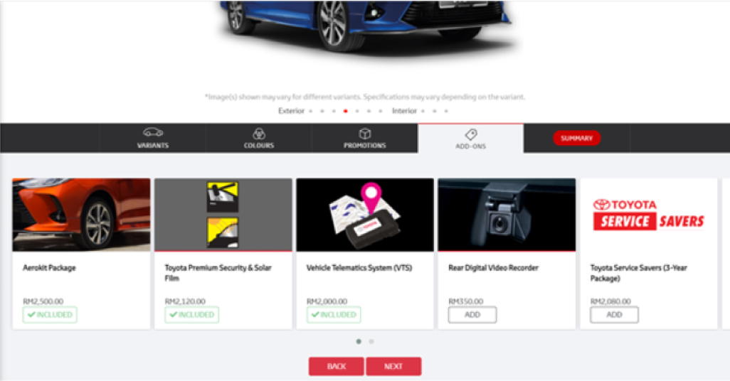 Toyota Malaysia Book Your Toyota Online Selecting Add-Ons For Car